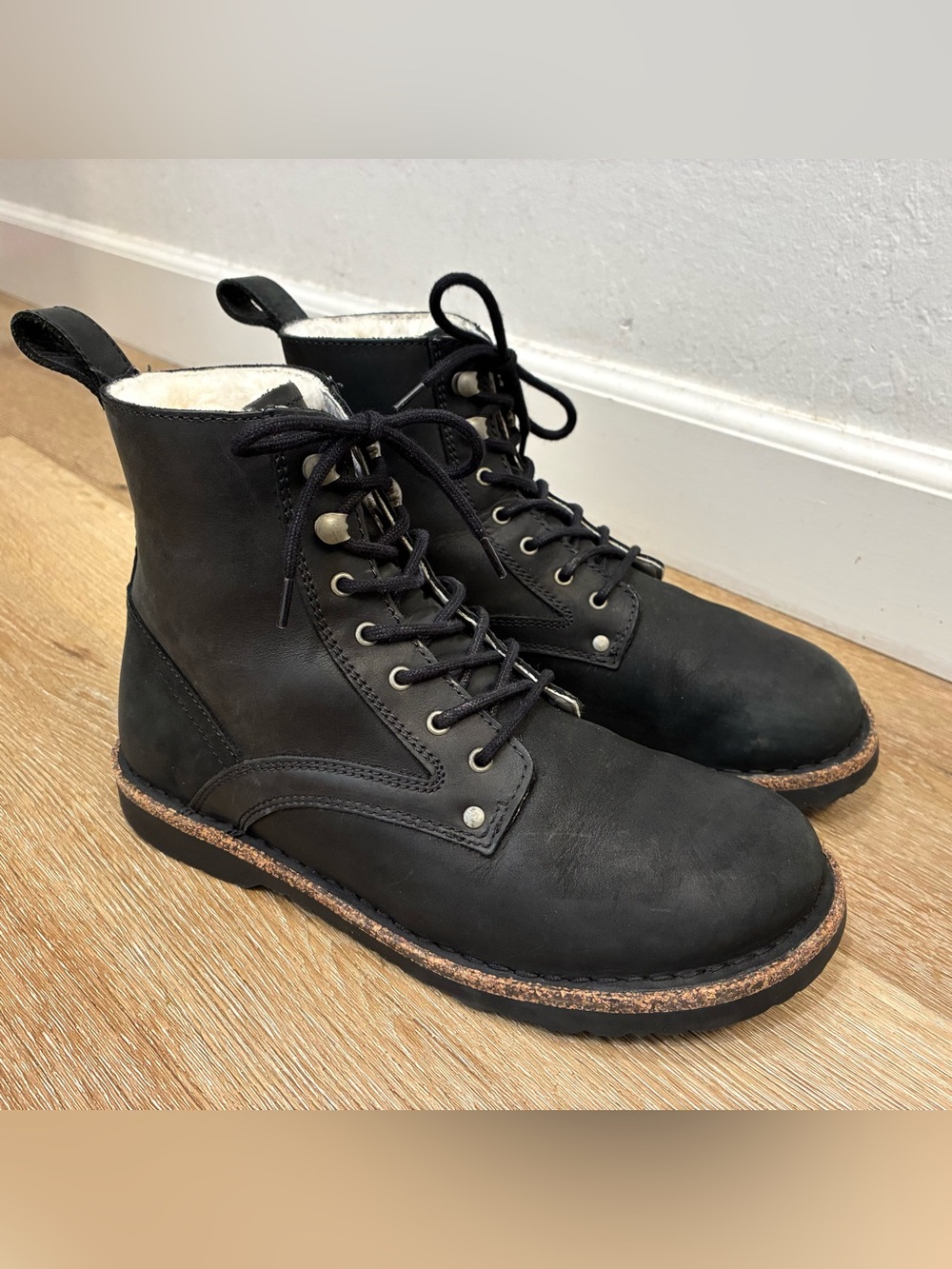 Birkenstock Bryson Shearling Boots In Black Nubuck Leather Unisex Size 40